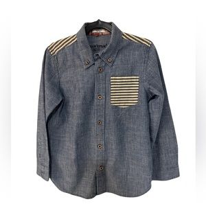 Chambray Button-Down with Striped Detail